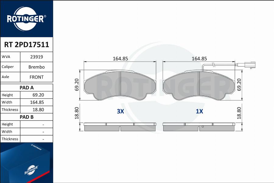 Rotinger RT 2PD17511 - Гальмівні колодки, дискові гальма avtolavka.club