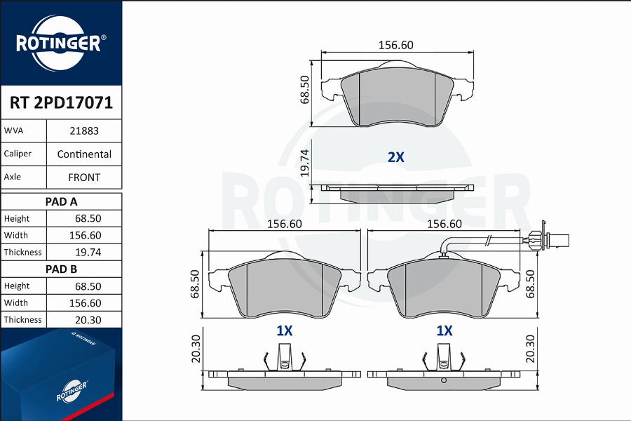 Rotinger RT 2PD17071 - Гальмівні колодки, дискові гальма avtolavka.club