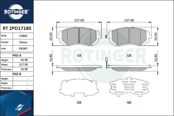 Rotinger RT 2PD17180 - Гальмівні колодки, дискові гальма avtolavka.club