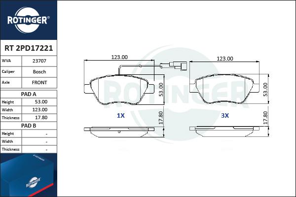 Rotinger RT 2PD17221 - Гальмівні колодки, дискові гальма avtolavka.club