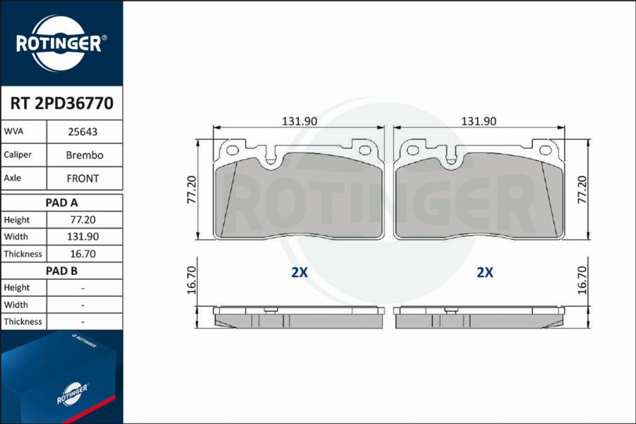 Rotinger RT 2PD36770 - Гальмівні колодки, дискові гальма avtolavka.club