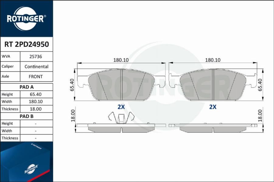 Rotinger RT 2PD24950 - Гальмівні колодки, дискові гальма avtolavka.club