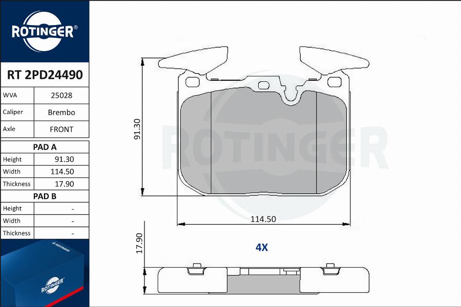 Rotinger RT 2PD24490 - Гальмівні колодки, дискові гальма avtolavka.club