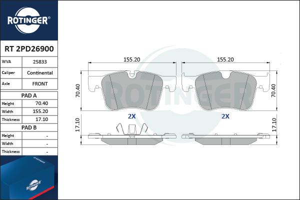 Rotinger RT 2PD26900 - Гальмівні колодки, дискові гальма avtolavka.club