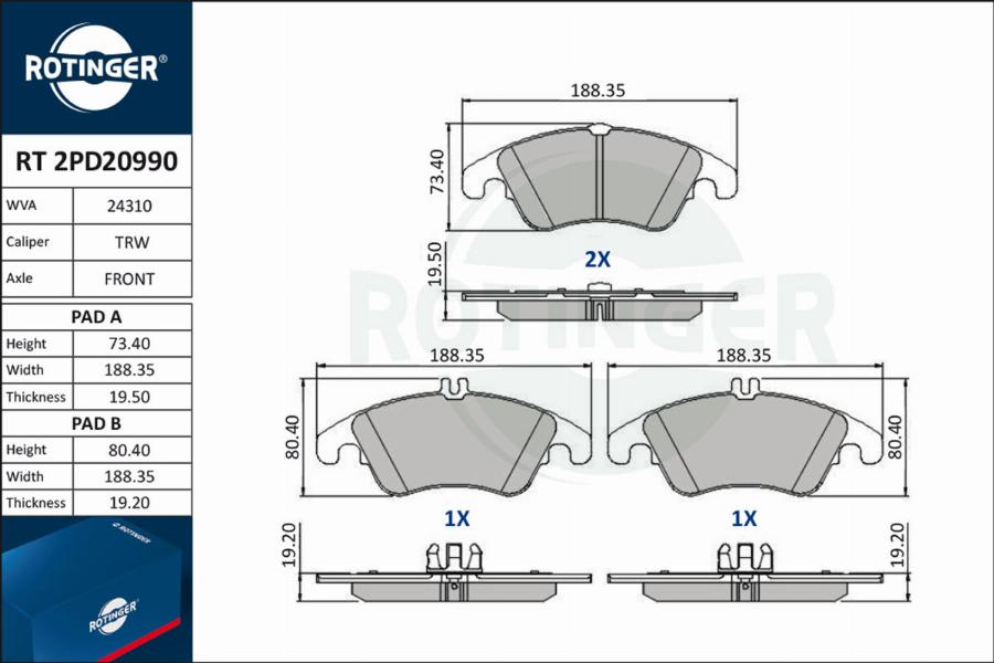 Rotinger RT 2PD20990 - Гальмівні колодки, дискові гальма avtolavka.club