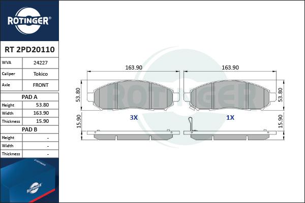 Rotinger RT 2PD20110 - Гальмівні колодки, дискові гальма avtolavka.club