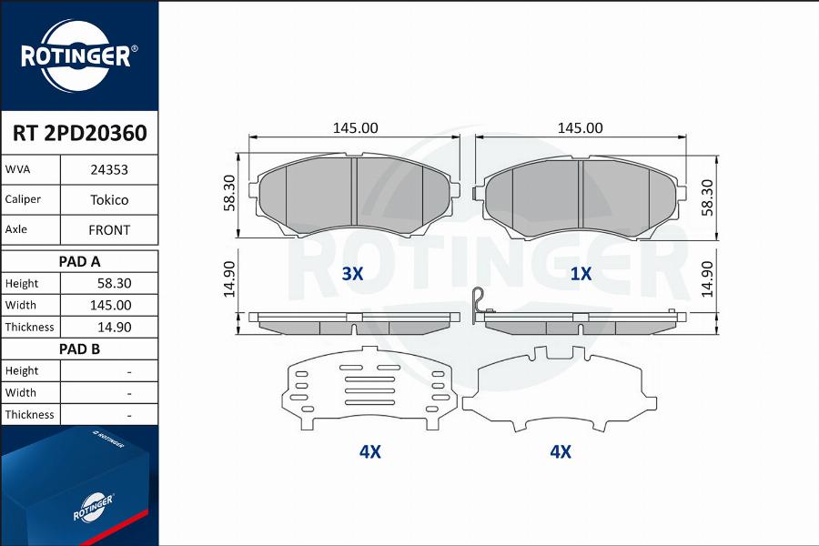 Rotinger RT 2PD20360 - Гальмівні колодки, дискові гальма avtolavka.club