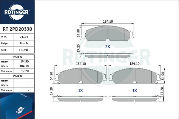 Rotinger RT 2PD20330 - Гальмівні колодки, дискові гальма avtolavka.club