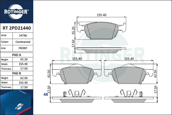 Rotinger RT 2PD21440 - Гальмівні колодки, дискові гальма avtolavka.club