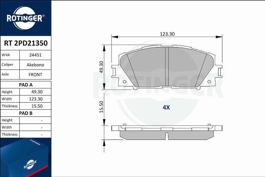 Rotinger RT 2PD21350 - Гальмівні колодки, дискові гальма avtolavka.club