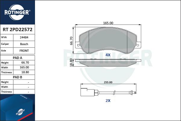 Rotinger RT 2PD22572 - Гальмівні колодки, дискові гальма avtolavka.club