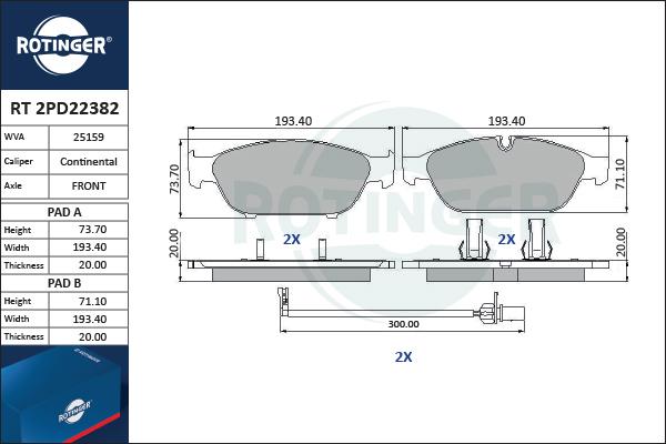 Rotinger RT 2PD22382 - Гальмівні колодки, дискові гальма avtolavka.club