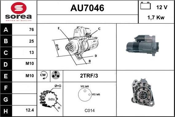 Sera AU7046 - Стартер avtolavka.club