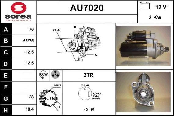 Sera AU7020 - Стартер avtolavka.club