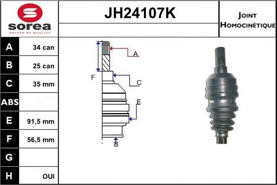 Sera JH24107K - Шарнірний комплект, ШРУС, приводний вал avtolavka.club