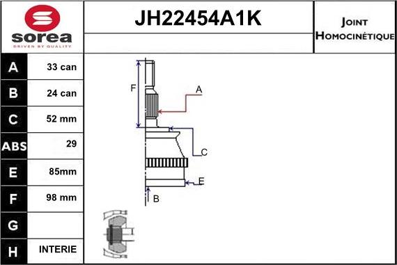 Sera JH22454A1K - Шарнірний комплект, ШРУС, приводний вал avtolavka.club