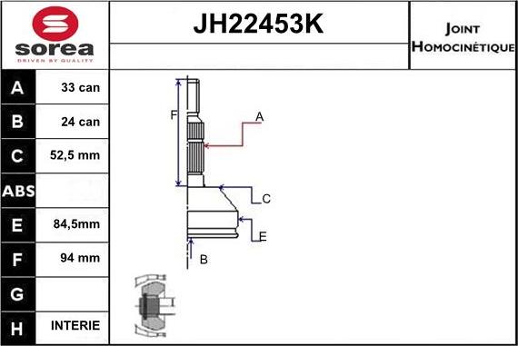 Sera JH22453K - Шарнірний комплект, ШРУС, приводний вал avtolavka.club