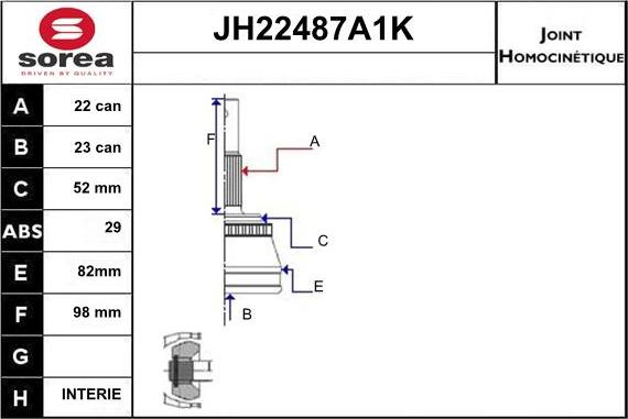 Sera JH22487A1K - Шарнірний комплект, ШРУС, приводний вал avtolavka.club