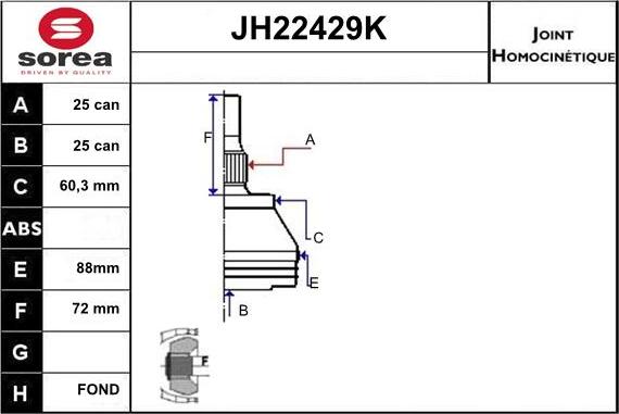 Sera JH22429K - Шарнірний комплект, ШРУС, приводний вал avtolavka.club