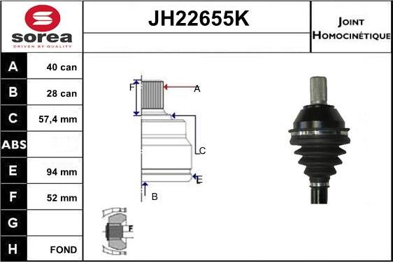 Sera JH22655K - Шарнірний комплект, ШРУС, приводний вал avtolavka.club