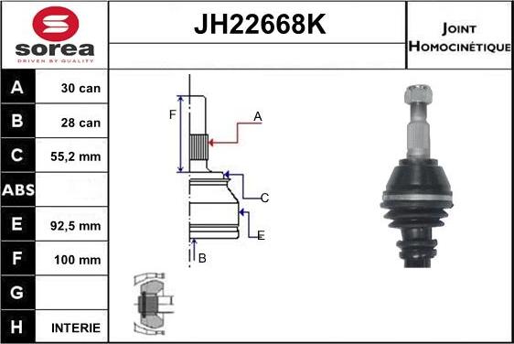 Sera JH22668K - Шарнірний комплект, ШРУС, приводний вал avtolavka.club