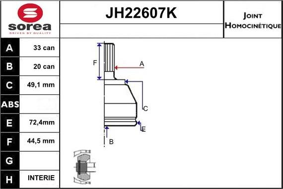 Sera JH22607K - Шарнірний комплект, ШРУС, приводний вал avtolavka.club