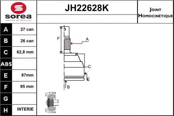 Sera JH22628K - Шарнірний комплект, ШРУС, приводний вал avtolavka.club