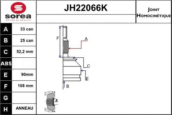 Sera JH22066K - Шарнірний комплект, ШРУС, приводний вал avtolavka.club