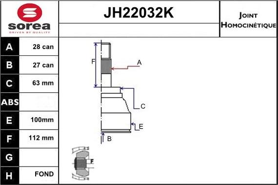 Sera JH22032K - Шарнірний комплект, ШРУС, приводний вал avtolavka.club