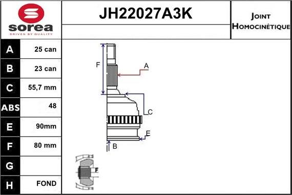 Sera JH22027A3K - Шарнірний комплект, ШРУС, приводний вал avtolavka.club