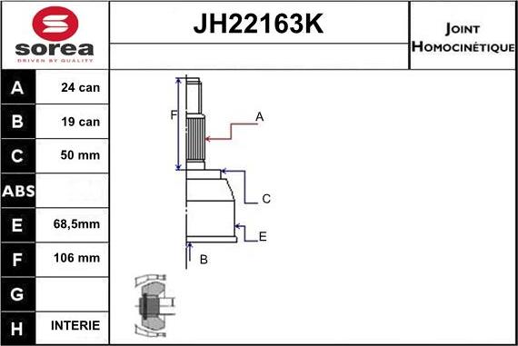 Sera JH22163K - Шарнірний комплект, ШРУС, приводний вал avtolavka.club