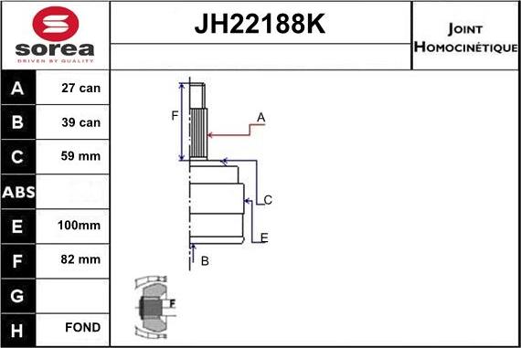 Sera JH22188K - Шарнірний комплект, ШРУС, приводний вал avtolavka.club