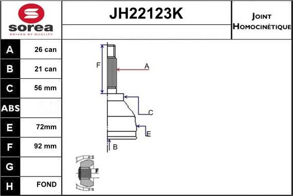 Sera JH22123K - Шарнірний комплект, ШРУС, приводний вал avtolavka.club