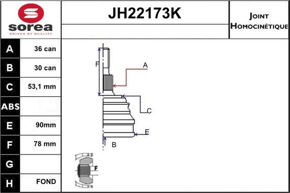 Sera JH22173K - Шарнірний комплект, ШРУС, приводний вал avtolavka.club