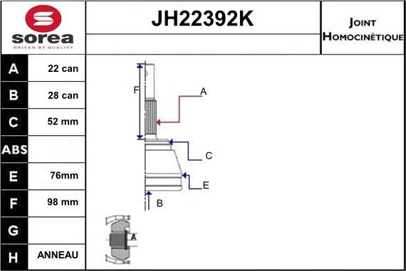 Sera JH22392K - Шарнірний комплект, ШРУС, приводний вал avtolavka.club