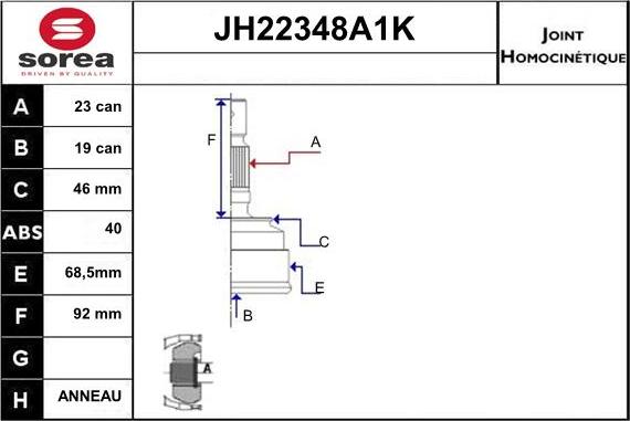 Sera JH22348A1K - Шарнірний комплект, ШРУС, приводний вал avtolavka.club