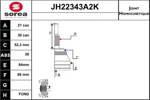 Sera JH22343A2K - Шарнірний комплект, ШРУС, приводний вал avtolavka.club