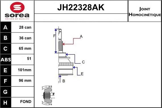 Sera JH22328AK - Шарнірний комплект, ШРУС, приводний вал avtolavka.club