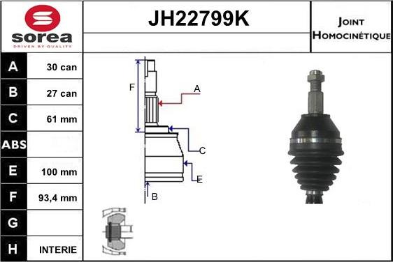 Sera JH22799K - Шарнірний комплект, ШРУС, приводний вал avtolavka.club