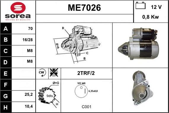 Sera ME7026 - Стартер avtolavka.club