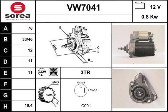 Sera VW7041 - Стартер avtolavka.club