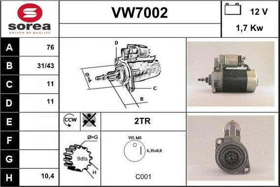 Sera VW7002 - Стартер avtolavka.club