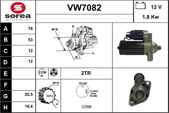 Sera VW7082 - Стартер avtolavka.club