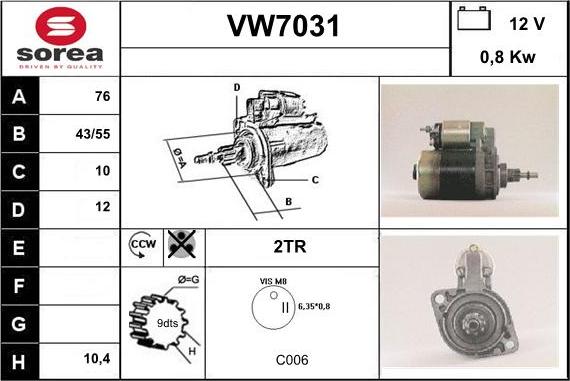 Sera VW7031 - Стартер avtolavka.club