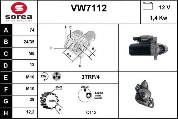 Sera VW7112 - Стартер avtolavka.club