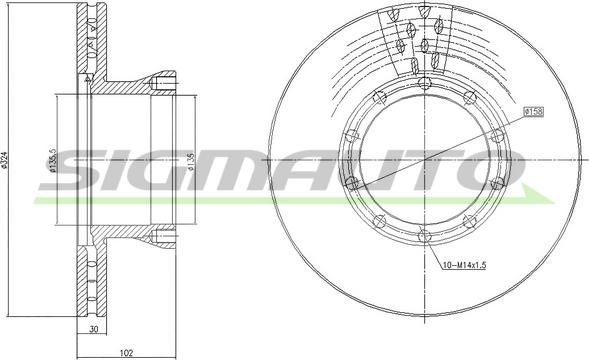 SIGMAUTO DB0143V - Гальмівний диск avtolavka.club