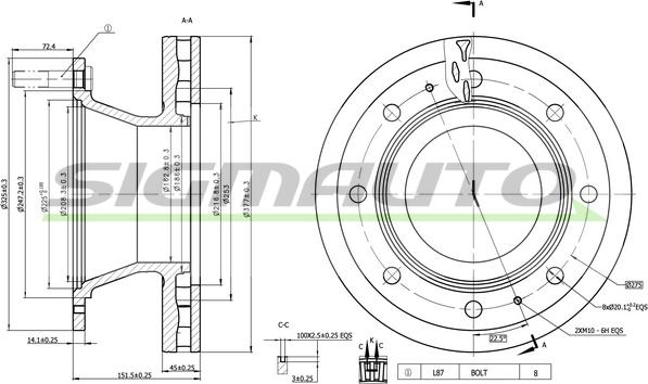 SIGMAUTO DB0307V - Гальмівний диск avtolavka.club