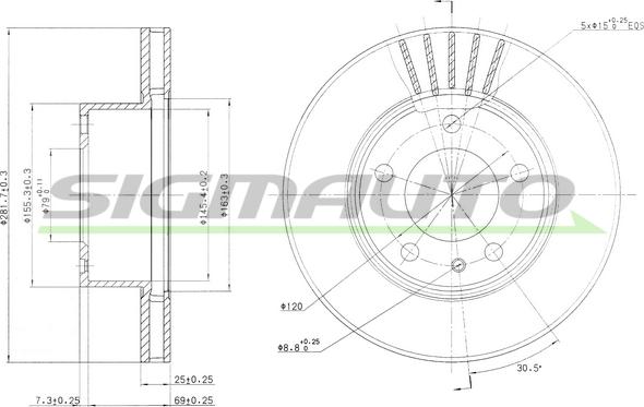 SIGMAUTO DBA325V - Гальмівний диск avtolavka.club