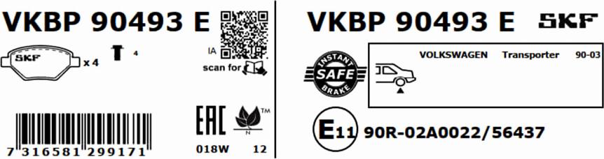 SKF VKBP 90493 E - Гальмівні колодки, дискові гальма avtolavka.club