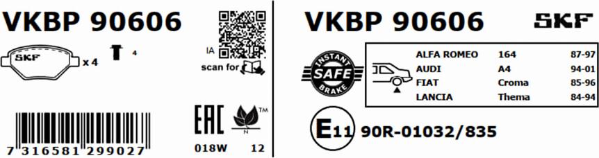 SKF VKBP 90606 - Гальмівні колодки, дискові гальма avtolavka.club